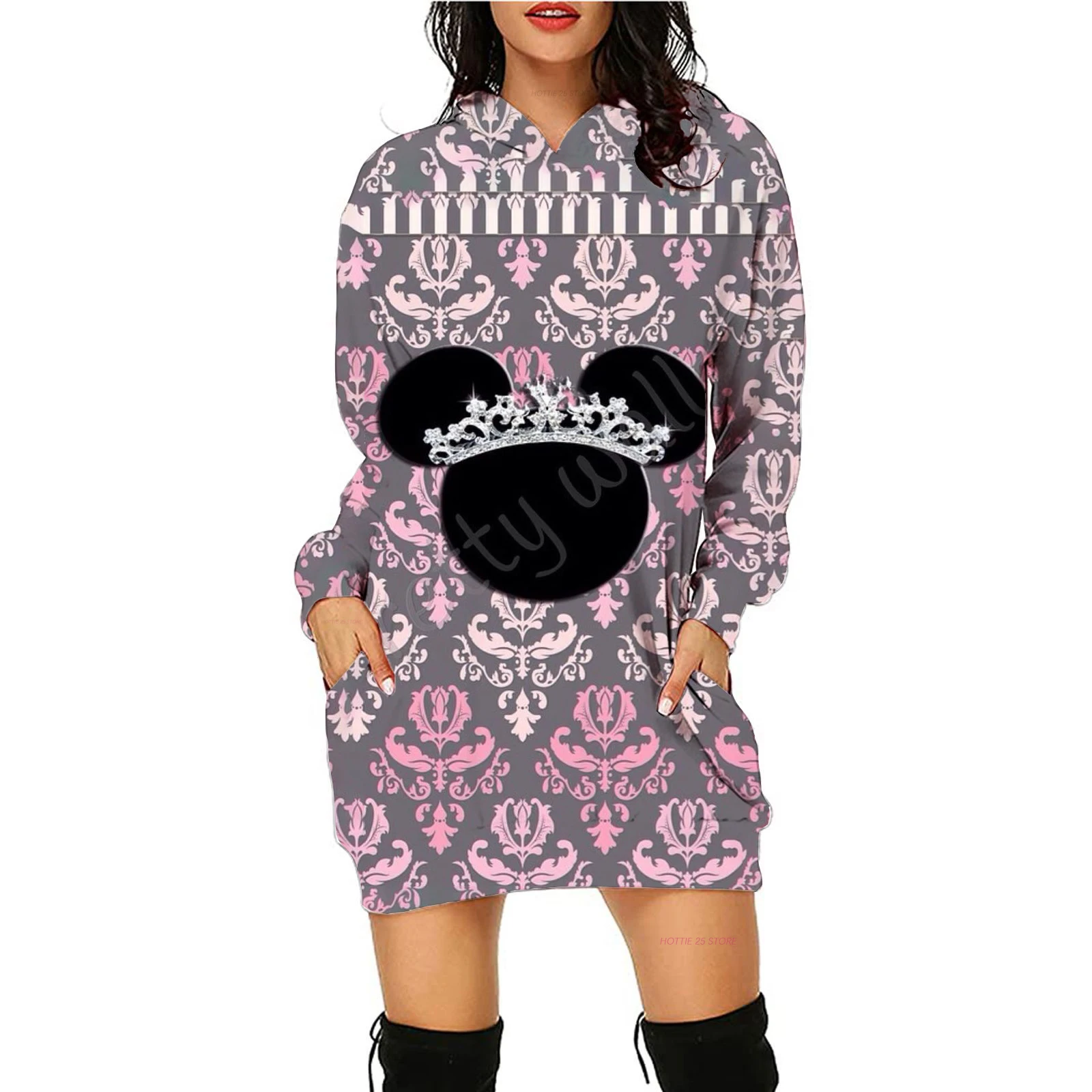 

Disney Minnie Mickey Minnie Avatar Queen Retro Harajuku 3D Print Ladies Long Sleeve Sweater Pullover Funny Hoodie Dress