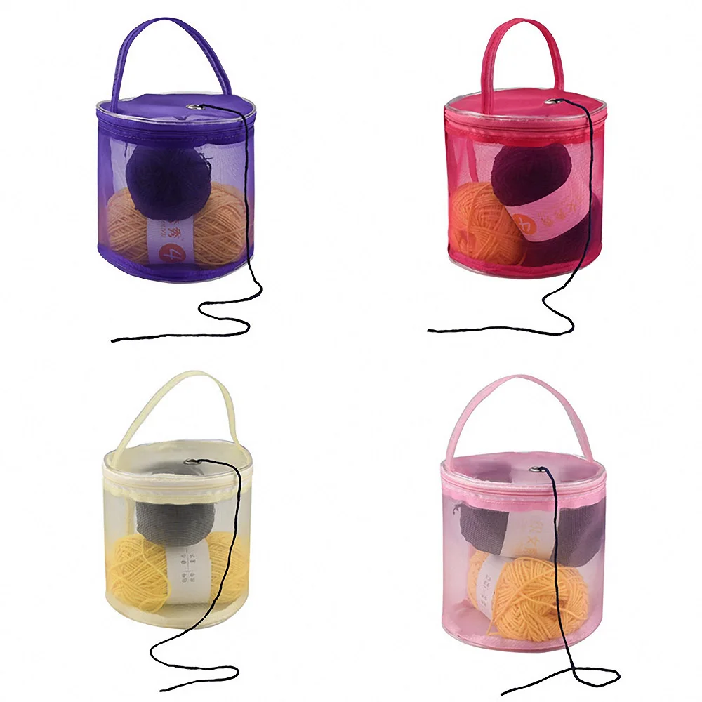 

Portable Mesh Weaving Round Bags Lightweight Wool Storage Bag Organizer Yarn Crochet Knitting Baskets Apparel Storage
