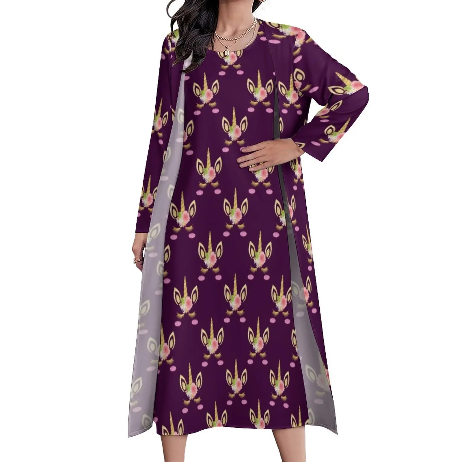 

Cute Unicorn Dress Animal Print Elegant Maxi Dress Two Piece Custom Casual Long Dresses Aesthetic Oversized Clothes