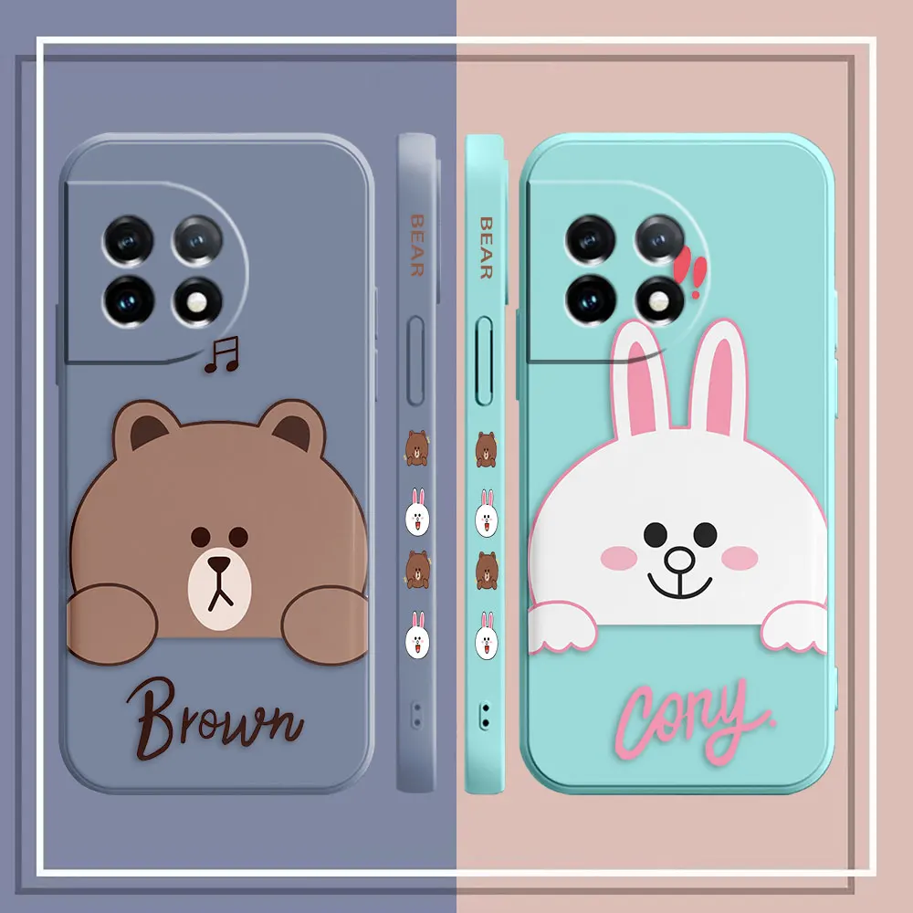 Phone Case For Oneplus 11 10 9 9R 9RT 8 8T 7 7T 5 5T 6 ACE 2V NORD Pro Liquid Case Cover Funda Cqoue Shell Capa Cute Brown Bear