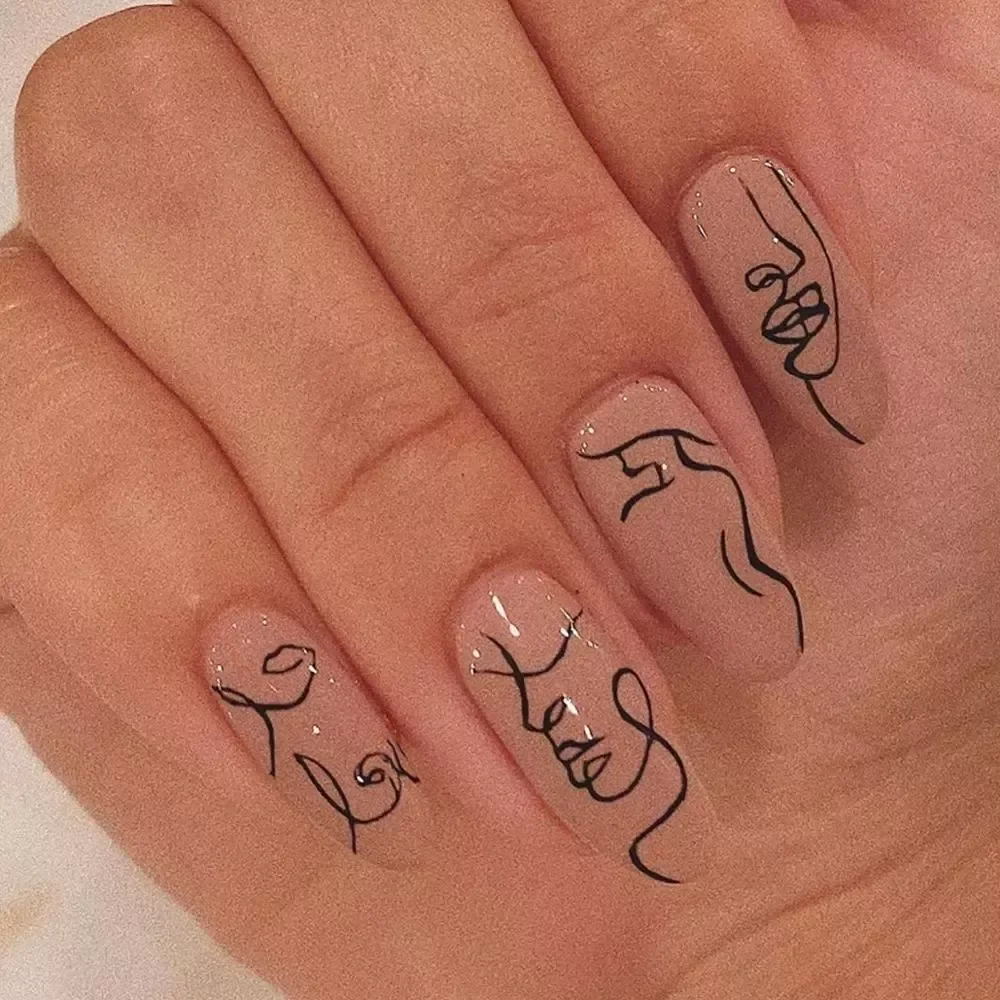

NEW2023 Acrylic False Nails Med-length Minimalist Graffiti Ballerina Fake Nails With Glue Full Cover DIY Nail Art Manicure Tools