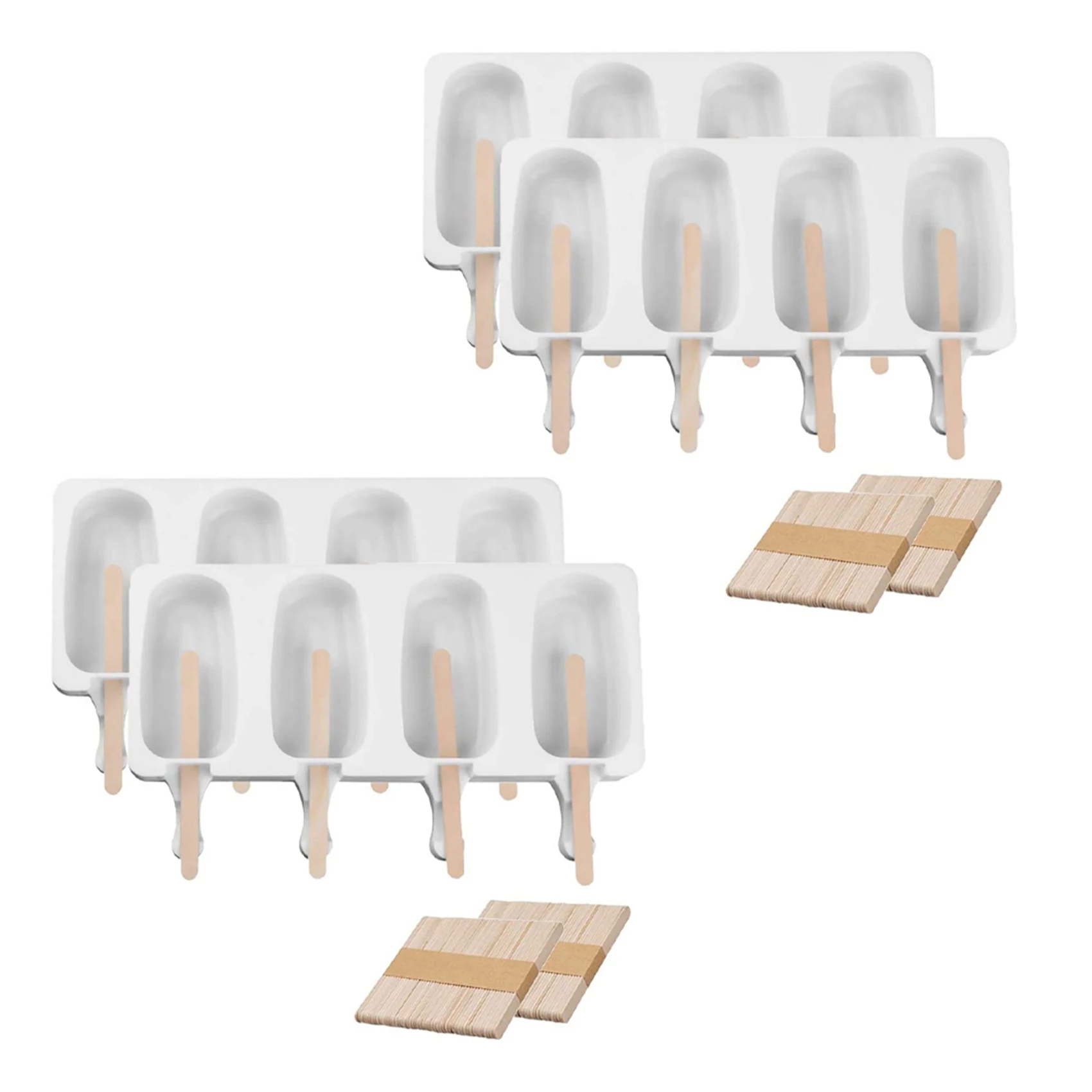 

4 шт., силиконовые формы для приготовления мороженого, мини-форма для приготовления домашнего мороженого с 200 Деревянными Палочками