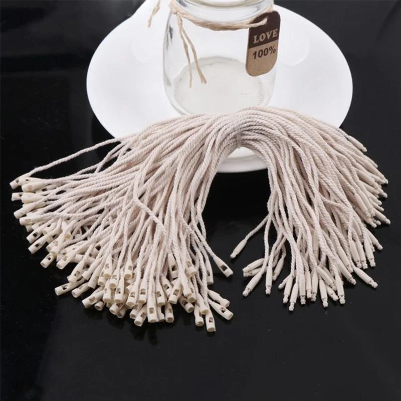 

100pcs/lot Plastic Tag White Beige Black Hang Tag Polyester Rope String Snap Lock Pin Loop Tie Fasteners Diy Decor Supplies
