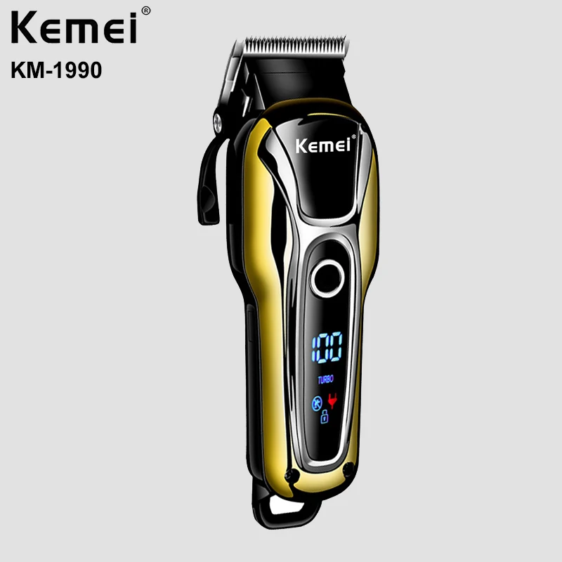 

Kemei Electric Hair Trimmer KM-1990 Hair Clipper Fashion Styling Tool Haircut Beard Adjustable Rechargeable LCD For Hairdressers