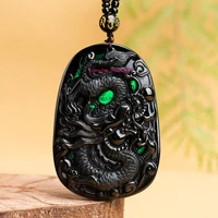 hot selling natural hand carve ink jade zodiac dragon necklace pendant fashion jewelry men women luck gifts