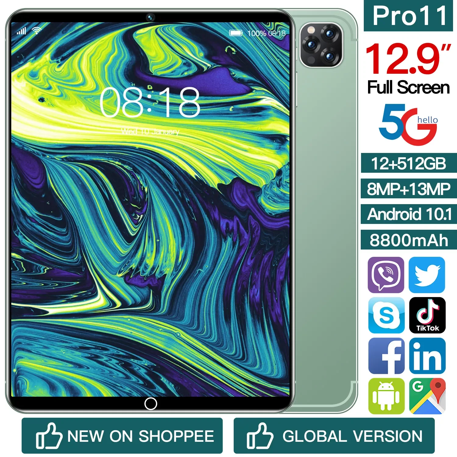 

Global Firmware 5G Tablet P11 pro 12.9 Inch Tablete Full HD Screen Tablets Android 10 Dual Sim 8800mAh Tablette P11 pro Android