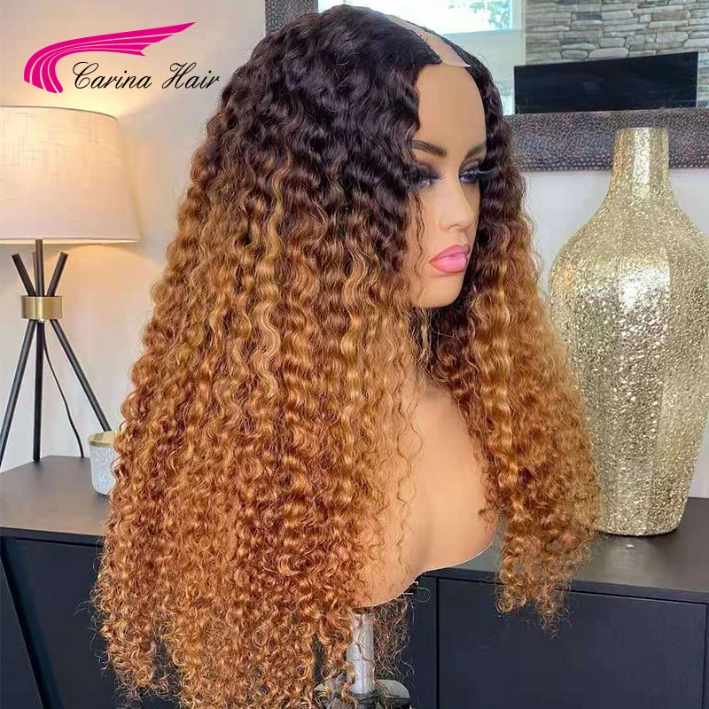 Парик Carina с U-образным вырезом парики блонд из человеческих волос эффектом омбре