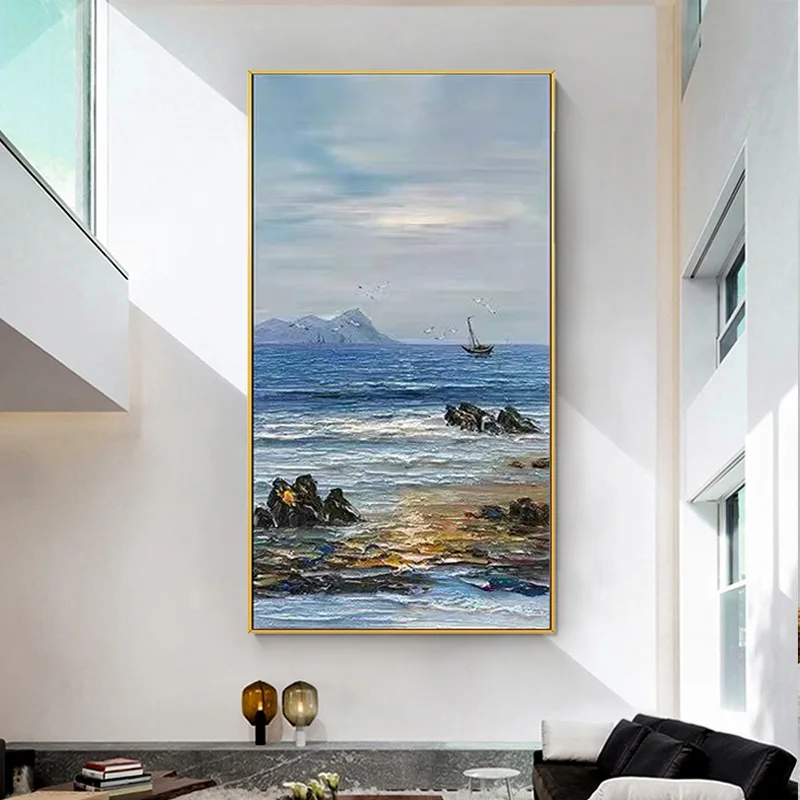 

Entrance Decorative Hand-Painted Oil Painting Vertical Corridor Seascape Sunrise Hanging Modern Atmosphere Aisle Abstract Mural