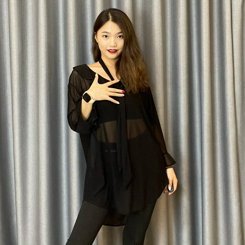 Одежда для латиноамериканских танцев на осень и зиму женские свободные сетчатые