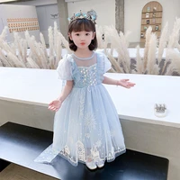 2022 summer new girls princess dress cute cartoon mesh korean childrens clothing mid length yarn skirt party dresses 100 140cm