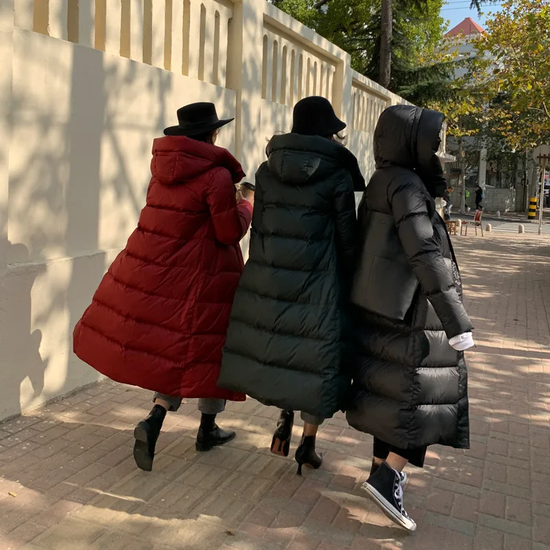 Thickened Goose Down Jacket Women's Autumn Winter Hooded Warm Long Coat Over The Knee Down Jacket Goose Down Long Coat enlarge