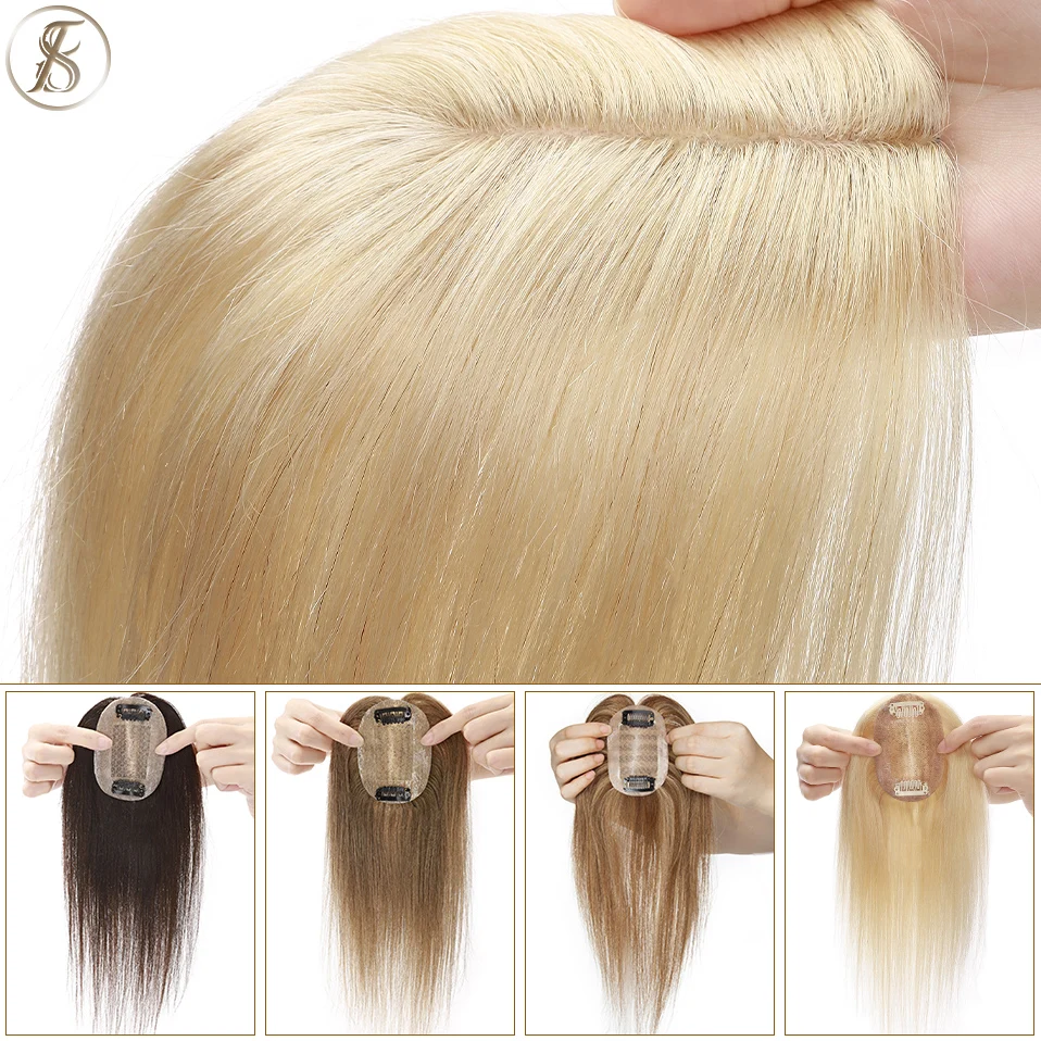 TESS Hair Topper 6x9cm Silk Base Women Topper Straight Human Natural Hairpiece Clip In Hair Extensions Human Hair Wig For Women