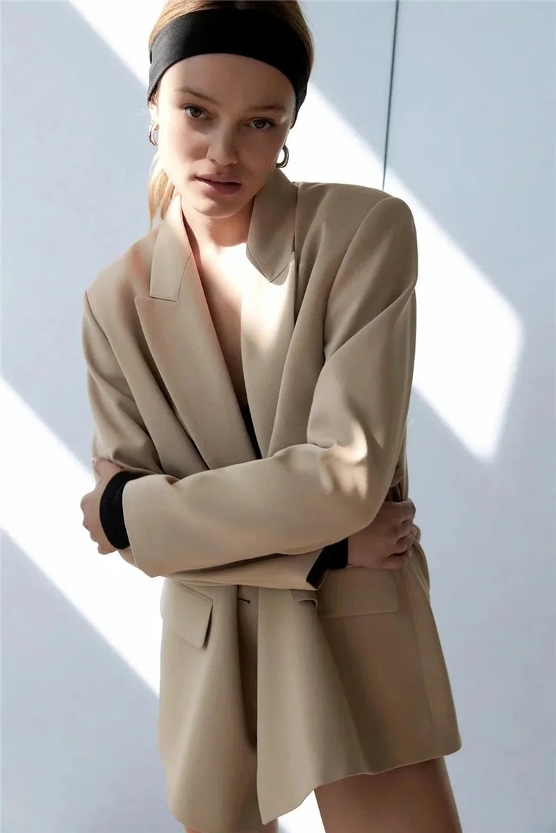 Solid Colors Double Breasted Commute Office Blazer New Autumn Winter All-Match Coats 2 Colors Simple Casual Blazer 2023 Women