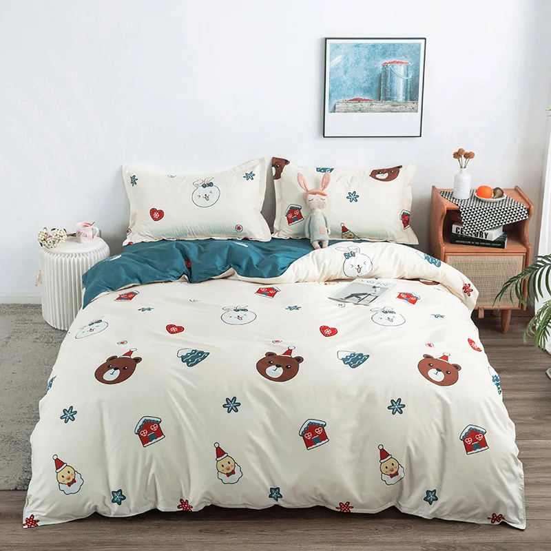 

Cartoon Cute Bear Bedding Set 220x240 Quilt Covers Children Bed Sheets 150 Single Queen Duvet Cover Simple Bed Linens Bedclothes