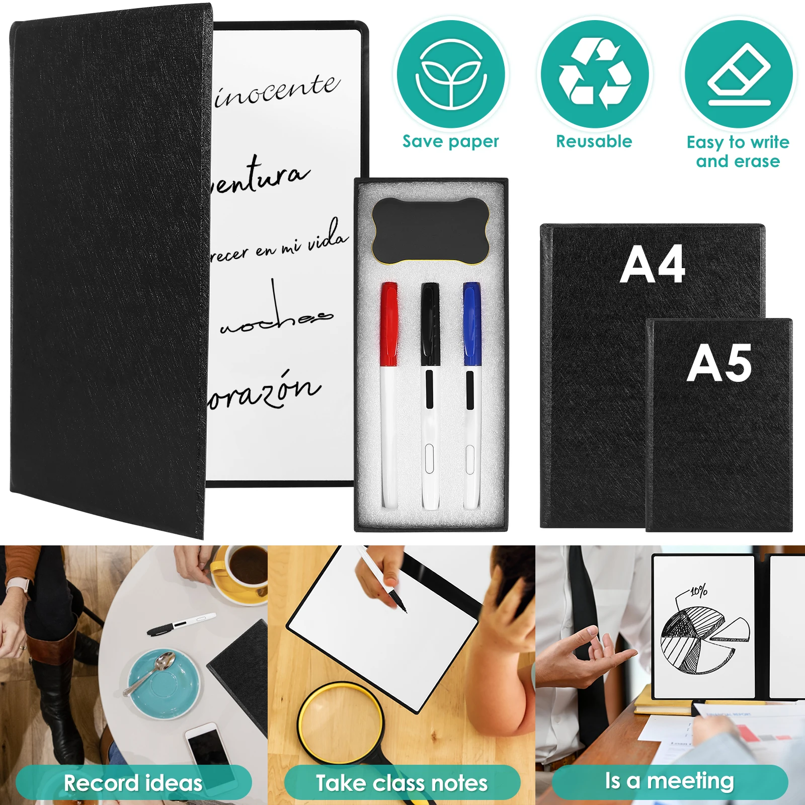 

Dry Erase Board A4/A5 Double Sided White Board 3 Markers Eraser Portable Small Dry Erase White Board Reusable Desk Whiteboard