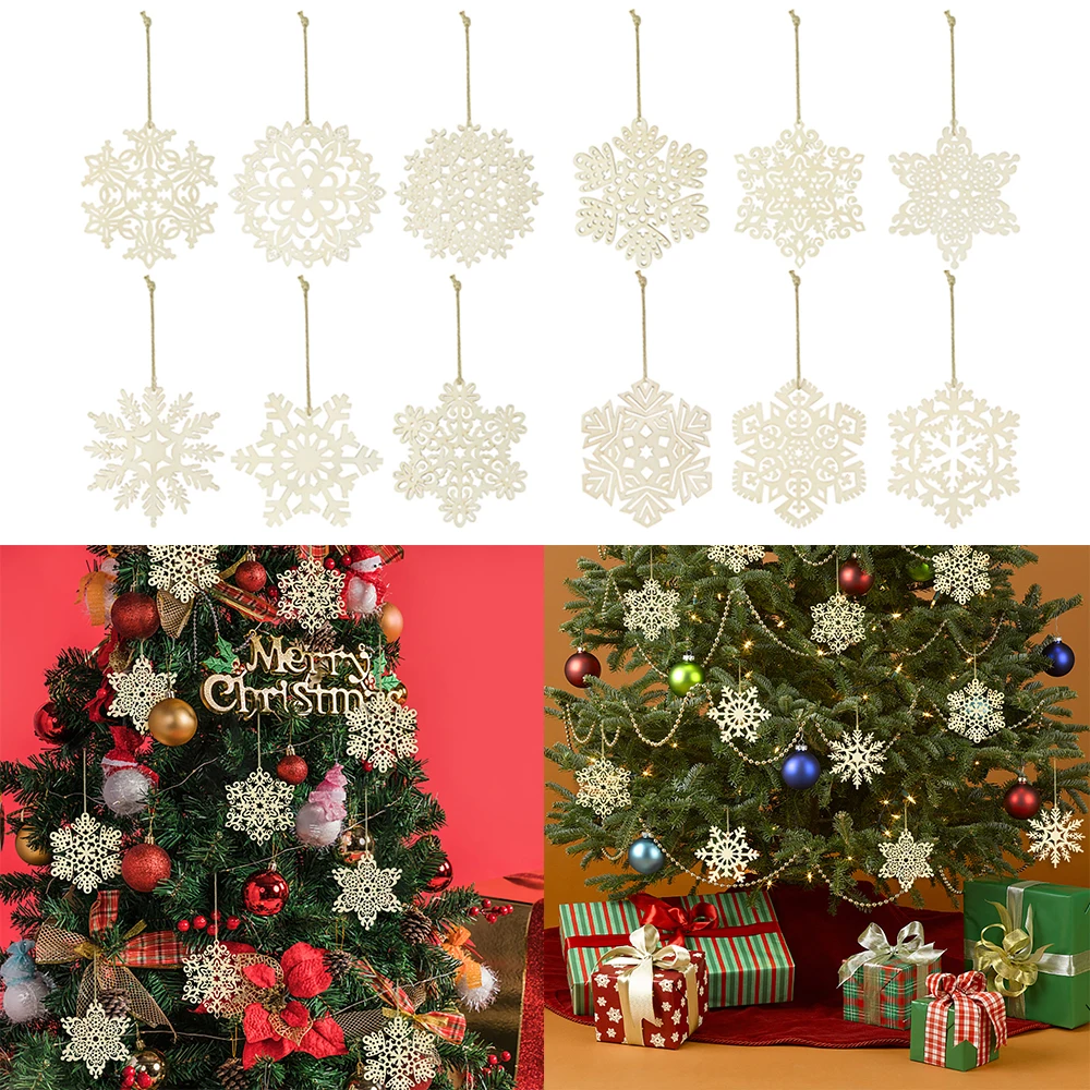 

18Pcs/Box Vintage Snowflake Christmas Wooden Pendants Ornaments Christmas Tree Ornaments For Home New Year Xmas Navidad Decor