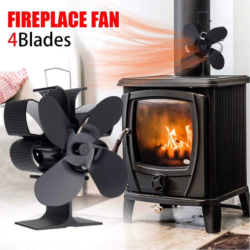 

4 Blades Fireplace Fan Heat Powered Stove Fan Silent Portable Eco Friendly Wood Log Burner Fire Home Efficient Heat Distribut