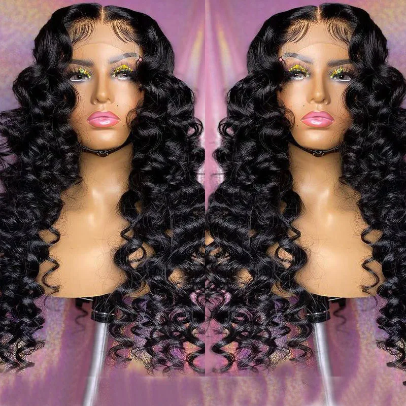 

Heat Resistant Black Synthetic Lace Front Wig High Density Long Body Wave Black Wig Glueless Cosplay Wigs For Black Women