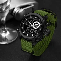 wwoor new fashion military sports mens nylon watches digital quartz wristwatch waterproof dual display clock relogio masculino