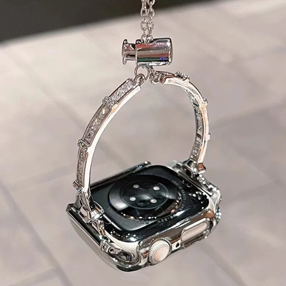 Фото Роскошный тонкий ремешок с бриллиантами для Apple Watch серии 11, 10, 9, 8, 7, 6 SE 5, UItra iWatch 49/46/45/44/42/41/40/38 мм, металлический браслет №3