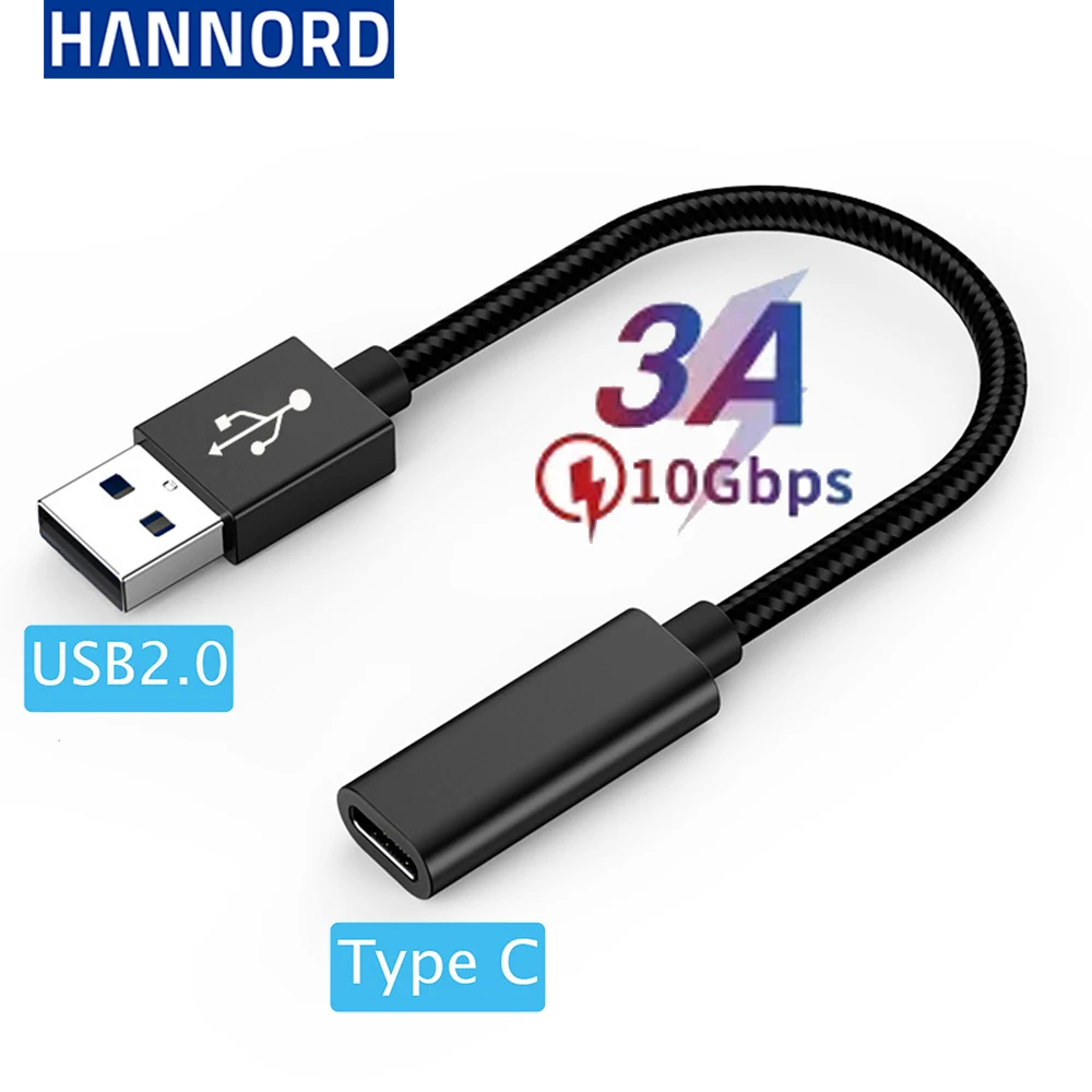 Кабель-адаптер Hannord с разъемами USB и типа C типа «мама» на USB 2,0 «папа», 3 А, 10 Гбит/с