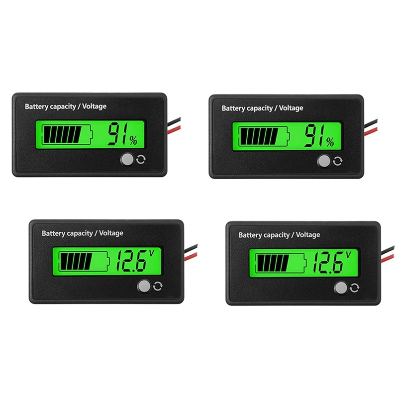

4 Pcs DC 12V 24V 36V 48V 72V Battery Meterbattery Capacity Voltage Indicator Lead-Acid And Lithium Ion Battery Indicator