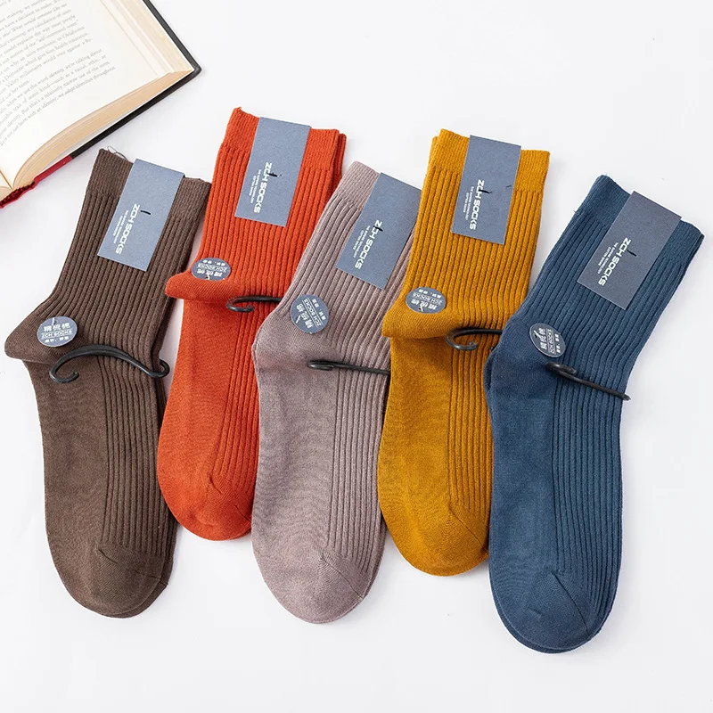 5 pairs of autumn and winter men's socks mid-tube casual non-slip socks solid color breathable warm cotton funny socks gifts