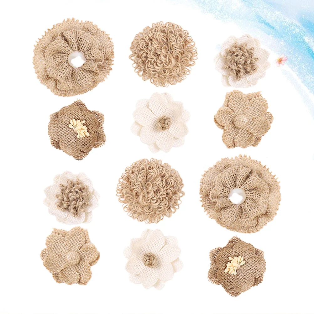 

12 Pcs Burlap Flowers Set Natural Burlap Flowers Burlap Roses Burlap Flower Decor Craft Burlap Flowers DIY Craft Flowers