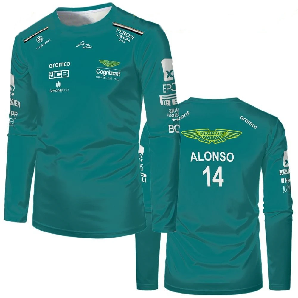 

Мужская уличная спортивная футболка с длинным рукавом, гоночный костюм, Униформа, F1 14 Алонсо, футболка с длинным рукавом команды 2023F1