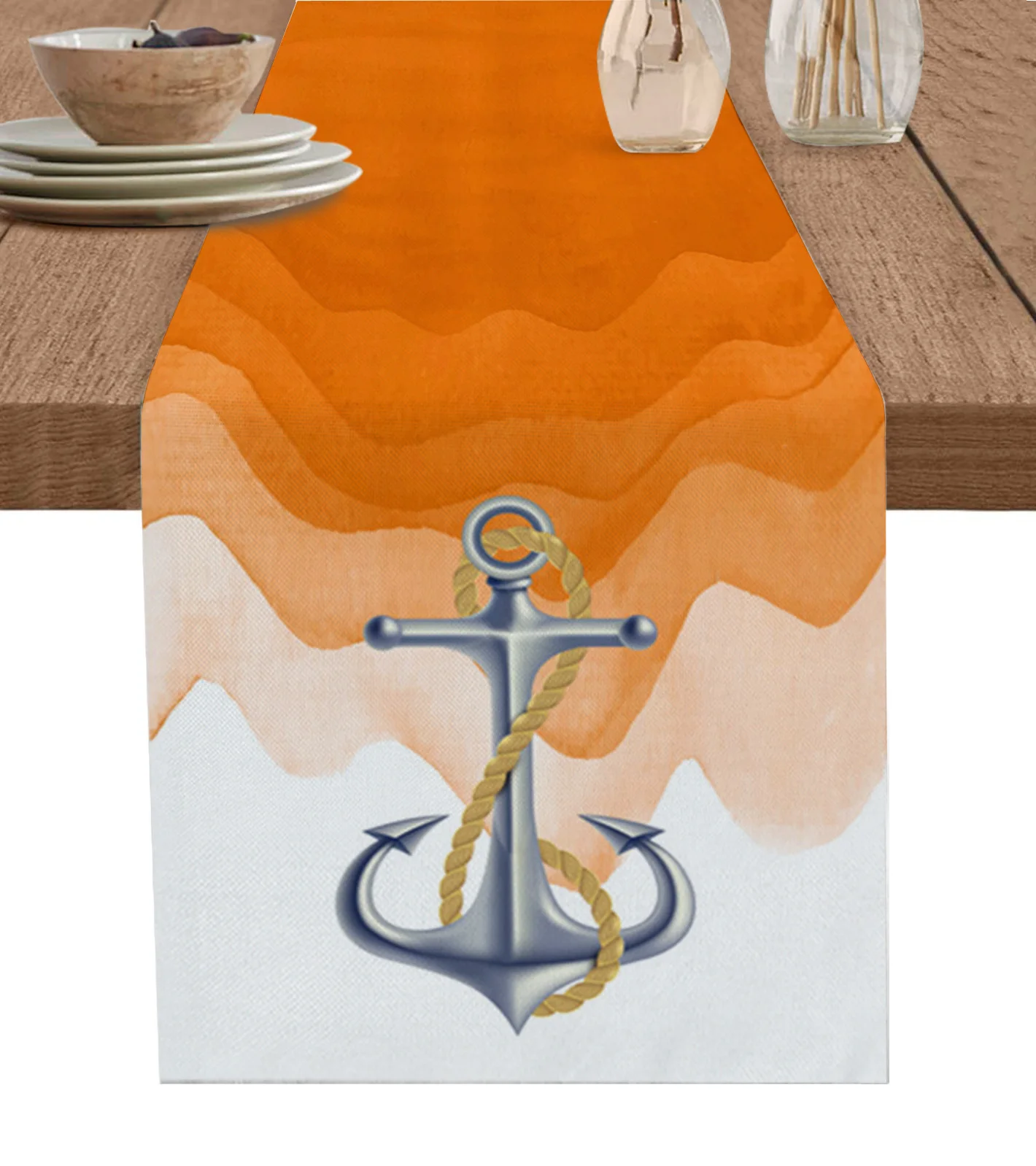 

Ocean Gradient Anchor Orange Table Runner Christmas Decoration Tablecloth Wedding Party Decor Table Cover