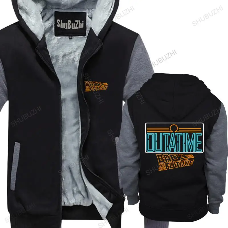 

cotton man hoodies winter jacket loose tops Back To The Future Neon OUTATIME License Plate Mens jacket Tag DeLorean warm coat