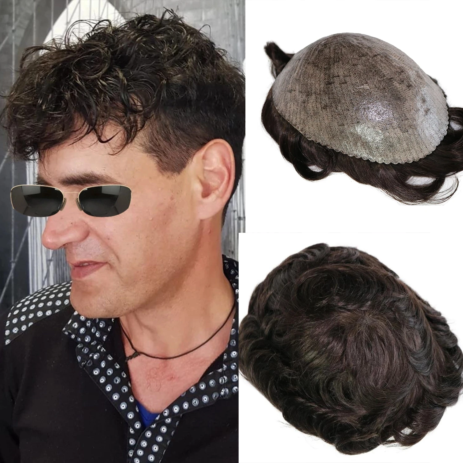 #1B Off Black Men's Wig 100% Human Hair Toupee Thin Skin Pu Male Replacement System Super Durable Prosthesis Hair Pieces Unit