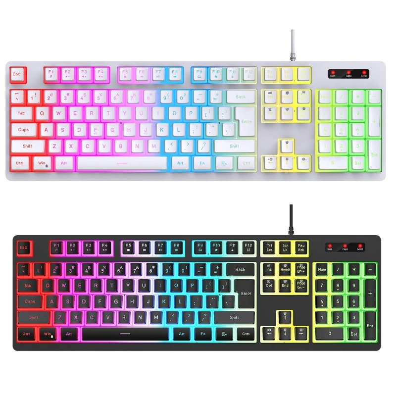 

Quiet Membrane Keyboard USB Wired RGB Backlit Full Size 104 Keys Metal Panel Mechanical Feeling Gaming Keyboard for PC