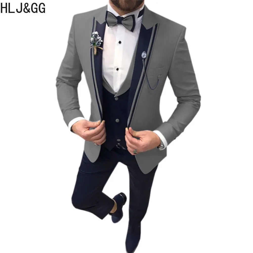 

HLJ&GG Men Suit High Quality Slim Fit 3 Piece Sets Business Wedding Groom Coat Vest Pants 3 Pcs Formal Marriage Tuxedos For Men