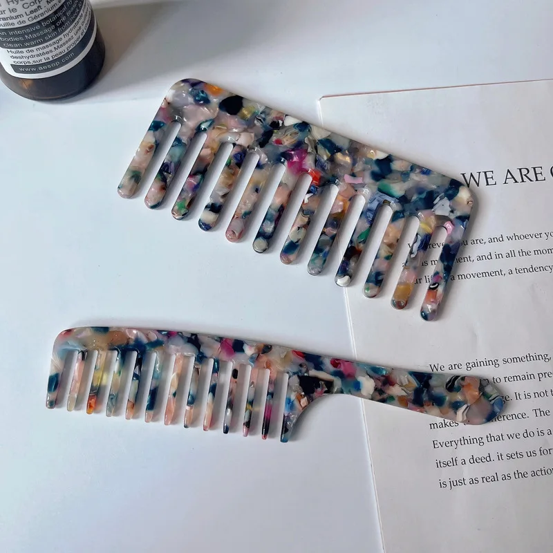 

Hot Sale Korean Geometric Colourful Marbling Comb Girl Wind Color Insert Comb High Quality Acetic Acid Combs For Woman Girl