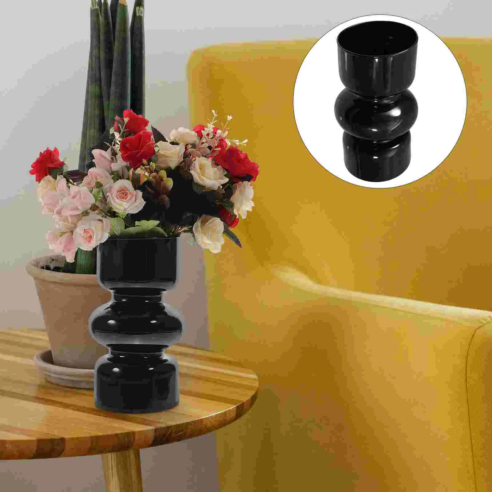 

Черная стеклянная ваза для домашнего декора, офисные декоративные Гидропонные вазы для помещений, 18x9 см, декоративные цветы