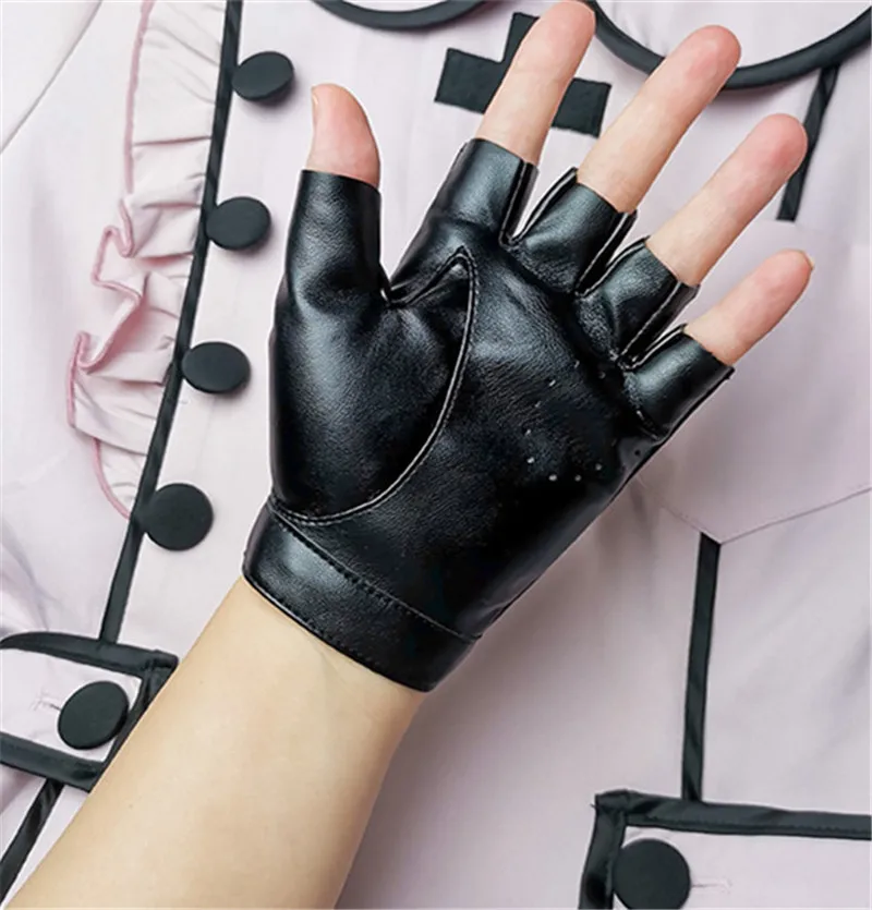 Anime Danganronpa Monokuma Fingerless Glove Black White Half Finger Leather Gloves Cosplay Costume Accessories images - 6