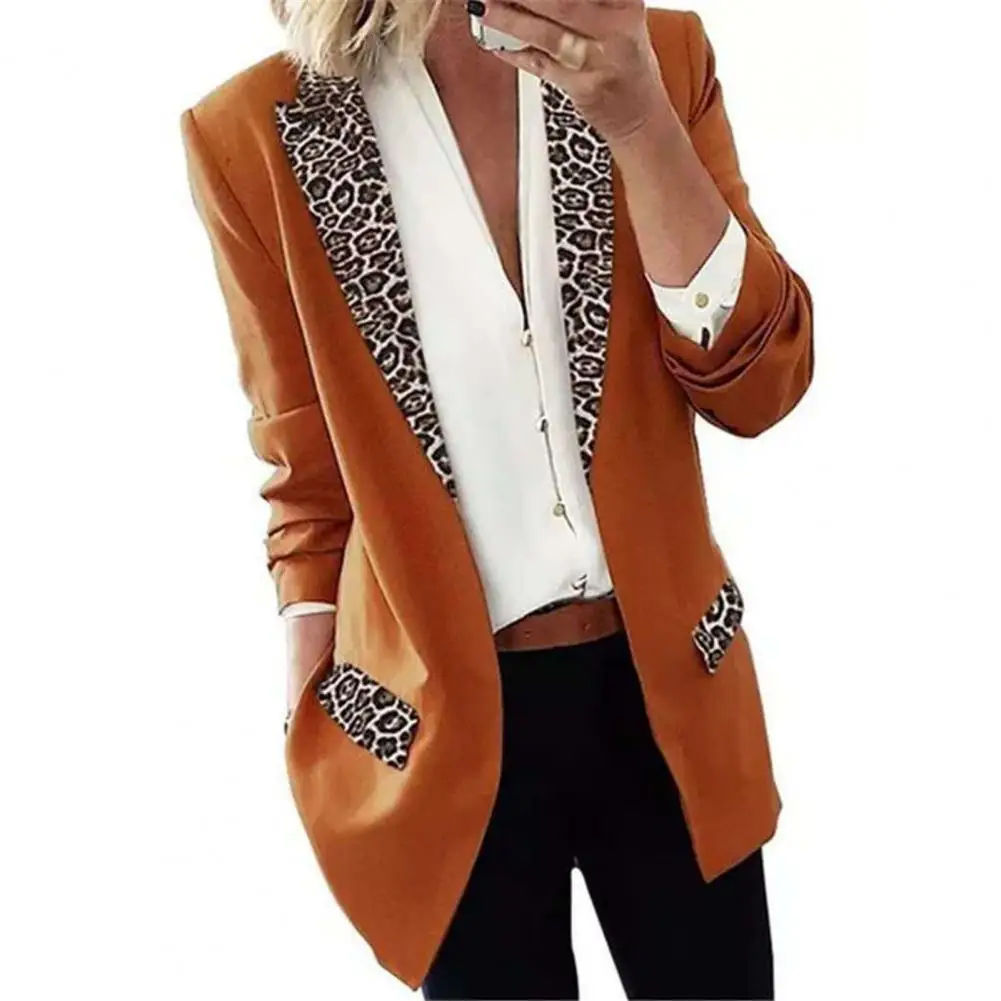 

Loose Fit Anti-Pilling Regular Length Fashion Women Leopard Notch Lapel Casual Office Suit Coat Blazer Jacket Streetwear