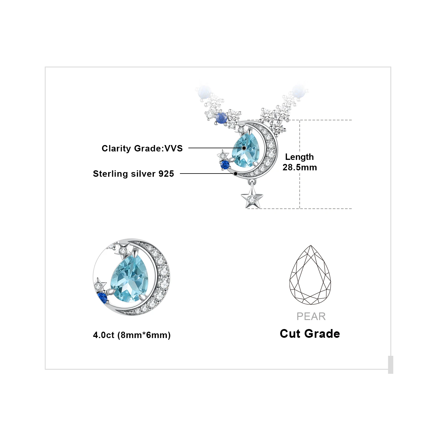 JewelryPalace ожерелье с подвеской из натурального синего топаза 4 5 карата