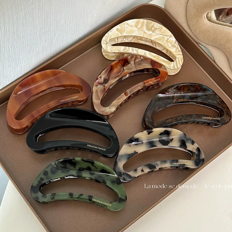 

Зажим для волос с отверстиями из уксусной кислоты, заколка с леопардовым принтом, крупный зажим геометрической формы, полумесяц, аксессуары для волос