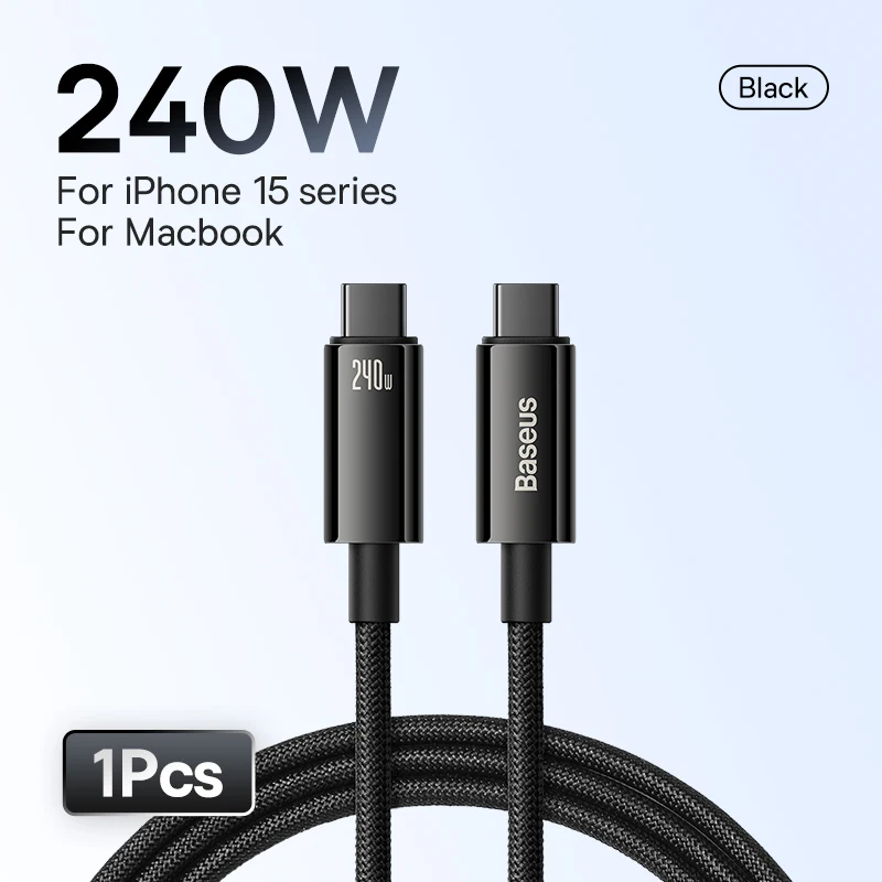 Кабель Baseus 240 Вт USB-C для быстрой зарядки iPhone, MacBook, Xiaomi, Samsung — фото товара
