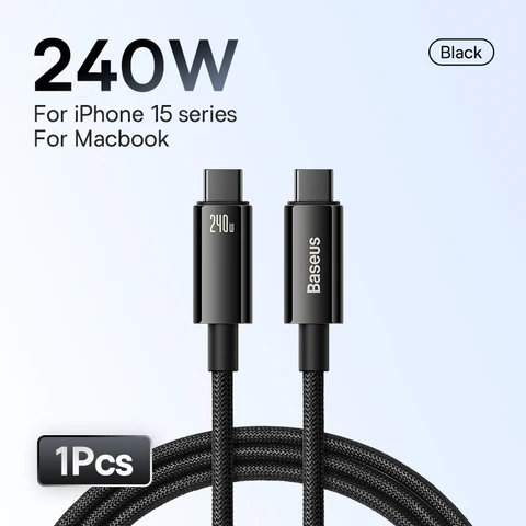 Кабель Baseus 240 Вт USB-C для быстрой зарядки iPhone, MacBook, Xiaomi, Samsung
