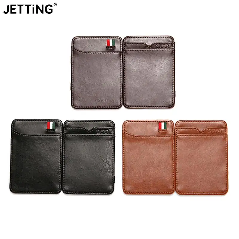 

Fashion Slim Men's Leather Magic Wallet Korea Designer Credit Card Holder Women Small Cash Clip Bilfold Man Clamps For Money