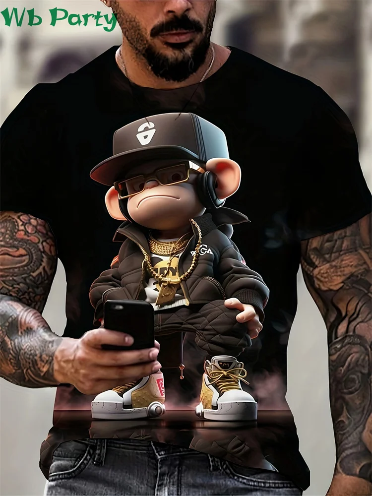 Футболки с принтом обезьяны в стиле хип-хоп футболка круглым вырезом и короткими