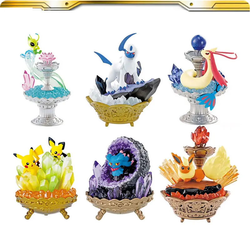 Оригинальный RE-MENT Pokemon Botella En Miniatura Celebi Milotic Absol Misdreavus Flareon Pikachu Аниме Фигурка модель игрушки