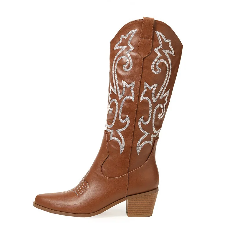 Новые ковбойские сапоги в стиле вестерн на массивном каблуке ботинки для