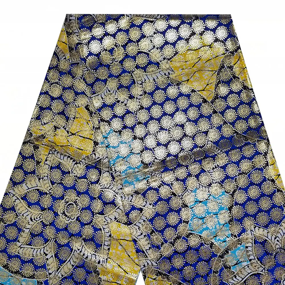 Blue Orange African Wax Prints Cotton Material Batik Fabric Ankara Pagne Stuff Golden 6yards New Soft For Sew Wedding Dress