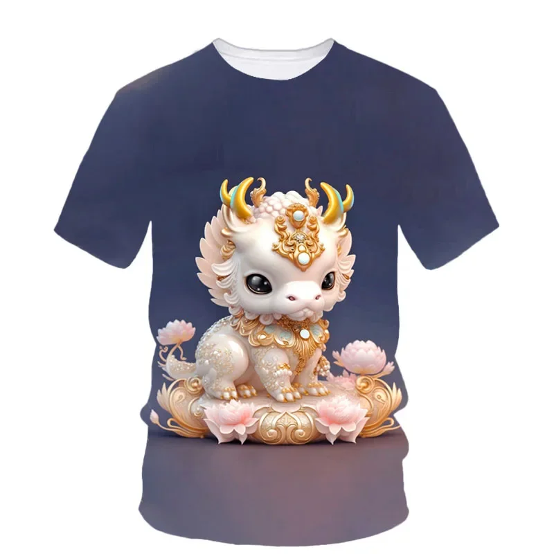 Детская футболка с коротким рукавом принтом китайского дракона