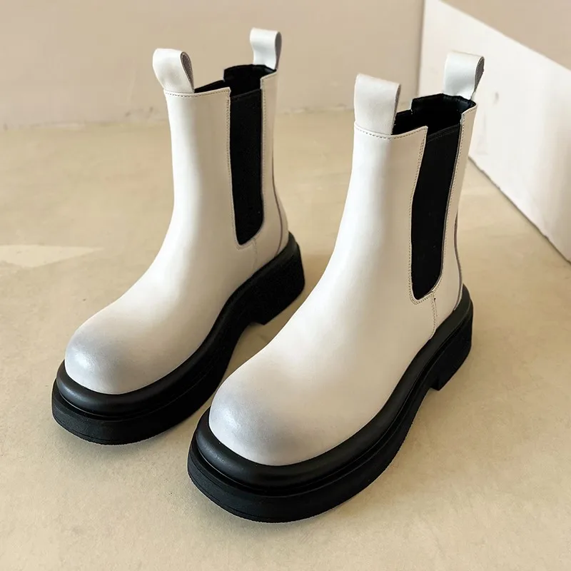 

Женские ботинки челси на платформе, осенне-зимние ботильоны с круглым носком, прорезиненная обувь, 2023