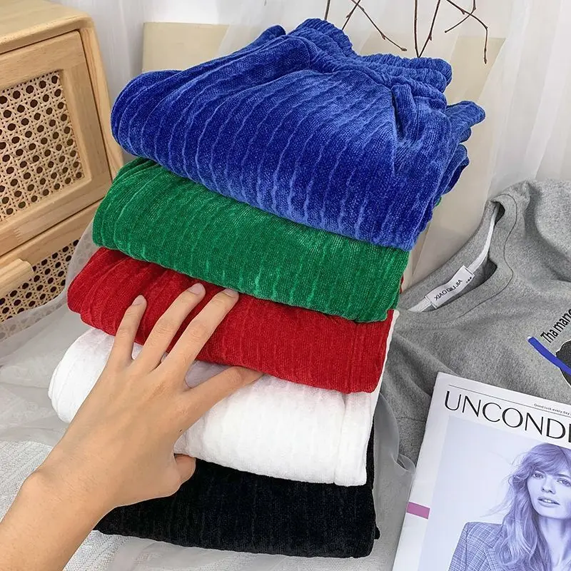 Осенне-зимние женские брюки синель тонкие вельветовые свободные повседневные